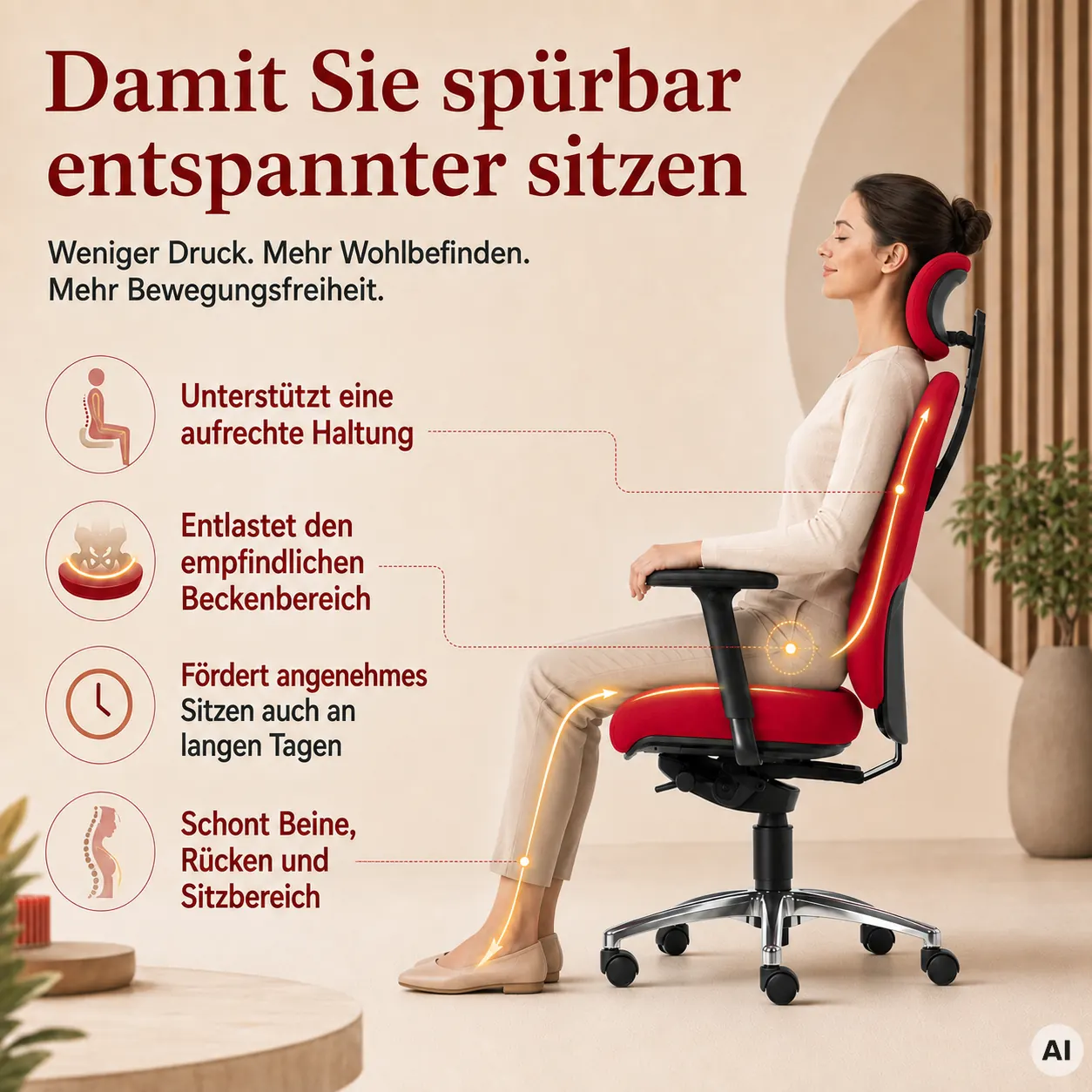 Lady Comfort L mit Kopfstütze - Bürostuhl für Frauen